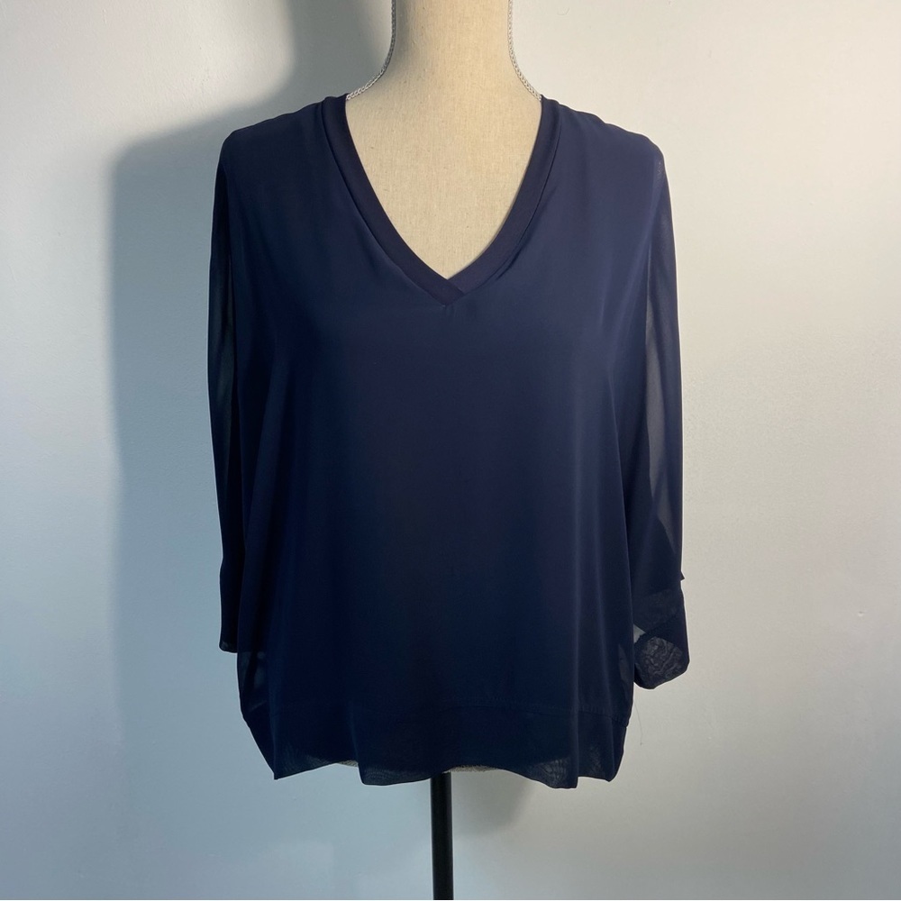 Last Tango Women’s Blouse Top V Neck Navy Small